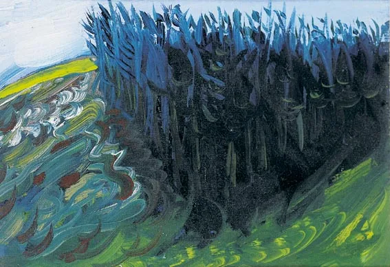 TREES ON THE HILL by Seán McSweeney, oil on board, sold Apr 2004
