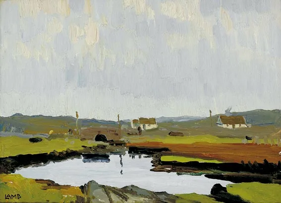 RIVER SCENE by Charles Vincent Lamb, oil on panel, sold Apr 2004