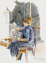 Mainie Jellett, AN ARTIST AT HER EASEL IN THE LIFE ROOM AT THE WESTMINSTER SCHOOL OF ART
