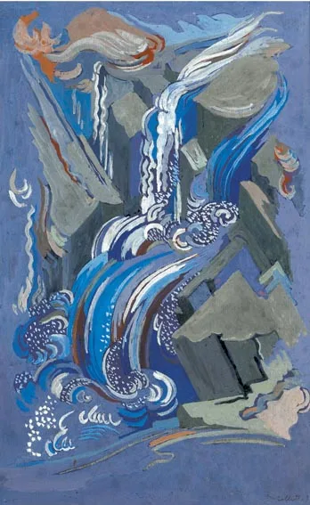 WATERFALL by Mainie Jellett, gouache on board, sold Apr 2004