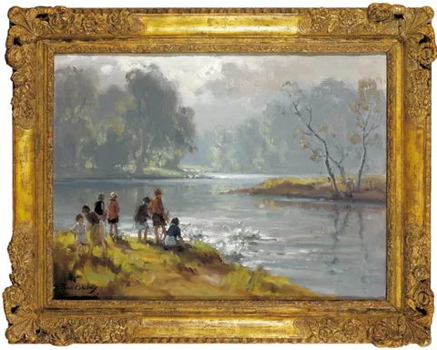 Frank McKelvey, SWANS ON THE LAGAN, oil on canvas