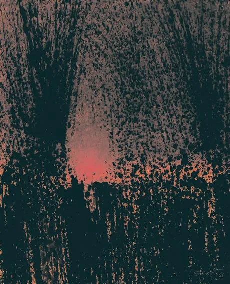 DARK LANDSCAPE by Patrick Scott, tempera on hardboard, offered Apr 2004