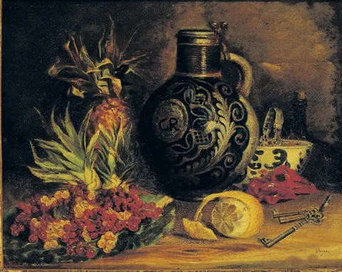 William Hughes, STILL LIFE WITH TANKARD, PINEAPPLE AND RED CURRANTS, oil on panel