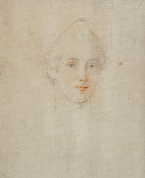 Nathaniel Hone, HEAD OF A LADY, pencil and red chalk on laid rag paper