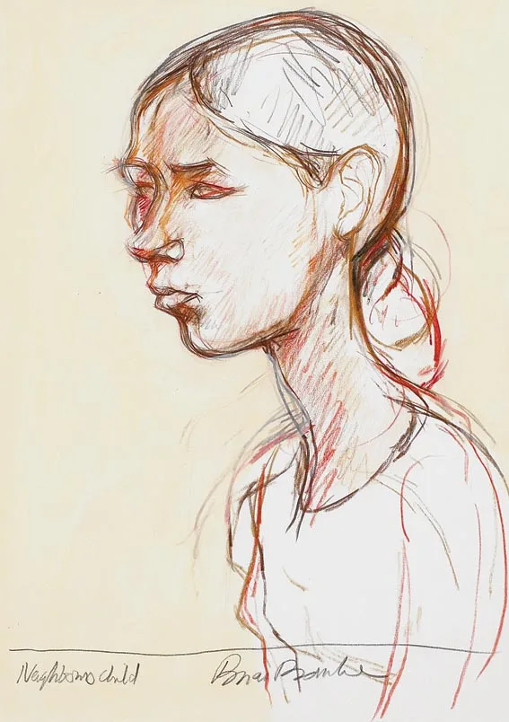 NEIGHBOUR'S CHILD by Brian Bourke, watercolour and crayon, sold Apr 2004