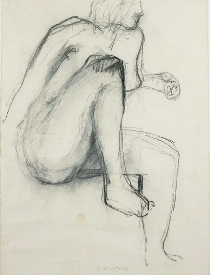 Barrie Cooke, SEATED NUDE, black crayon on paper