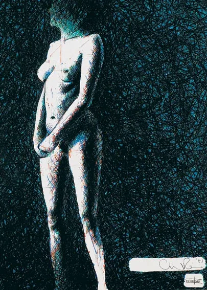 Chris Wilson, STANDING NUDE, coloured pencil on artist's board
