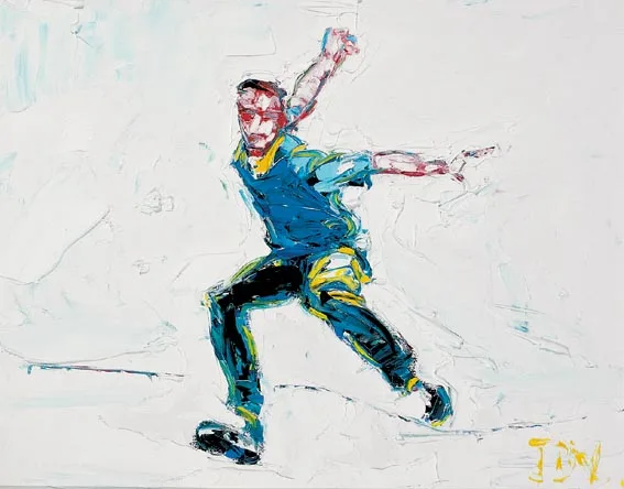 BULLET THROWER by John B. Vallely, oil on canvas, sold Apr 2004