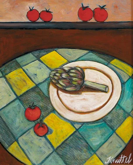 ARTICHOKE ON A PLATE by Graham Knuttel, oil on canvas, offered Apr 2004