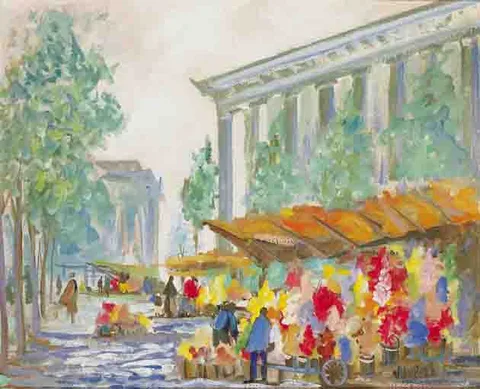 Markey Robinson, FLOWER MARKET, PLACE DE LA MADELEINE, PARIS, oil on board