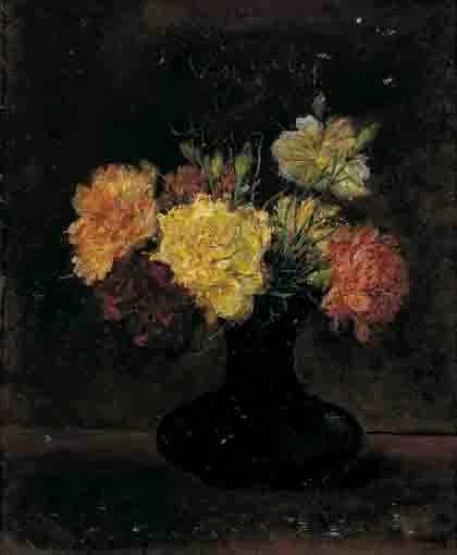 CARNATIONS by Hans Iten, oil on canvas laid on board, sold Nov 2003