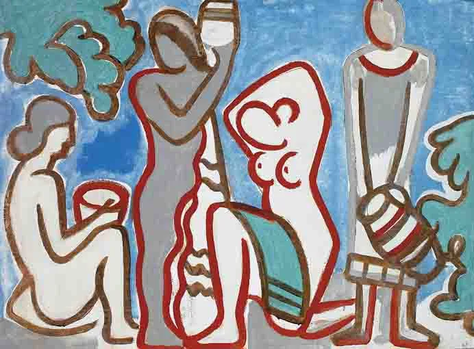 FOUR FIGURES by Markey Robinson, oil on board, sold Nov 2003