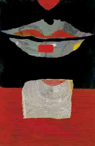 Gerard Dillon, LIPS, oil and collage on board