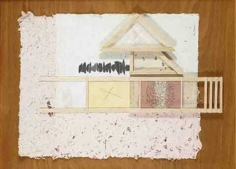 Eilis O'Connell, DOWN MEATH PLEATS, mixed media (timber,handmade paper,slate, pen & ink, thread)