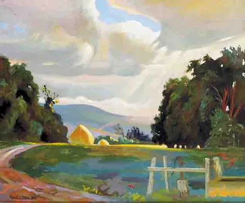 LIGHT ON THE HAYSTACKS by Ernest Columba Hayes, oil on canvas, sold Nov 2003