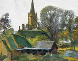 Ronald Ossory Dunlop, LANDSCAPE WITH FARM BUILDINGS AND CHURCH