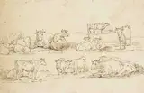 Andrew Nicholl, STUDY OF CATTLE AFTER CUYP AT DULWICH COLLEGE and A STUDY OF SHEEP (A PAIR)