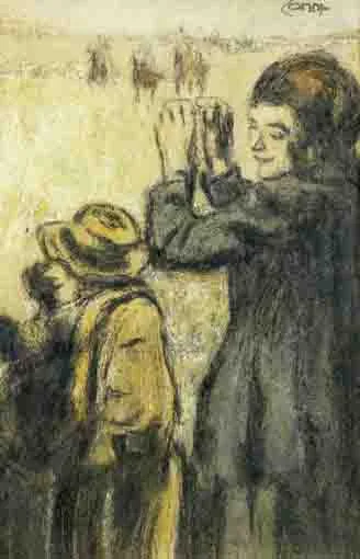 AT THE RACES by William Conor, wax crayon and watercolour on paper, offered Nov 2003