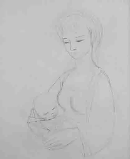 Daniel O'Neill, MOTHER AND CHILD, pencil on tinted paper