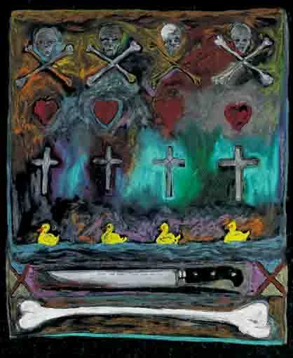 FAITH AND TRUTH (I WILL BEAR UNTO YOU) by Charlie Whisker, mixed media on tinted paper, offered Nov 2003