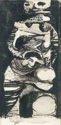 FIGURE STUDY, DRUMRUSH by Colin Middleton, crayon and wash, offered Nov 2003