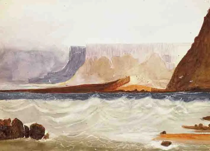 William Reid Junior, VIEW OF THE GIANTS CAUSEWAY, COUNTY ANTRIM, watercolour with scratching out
