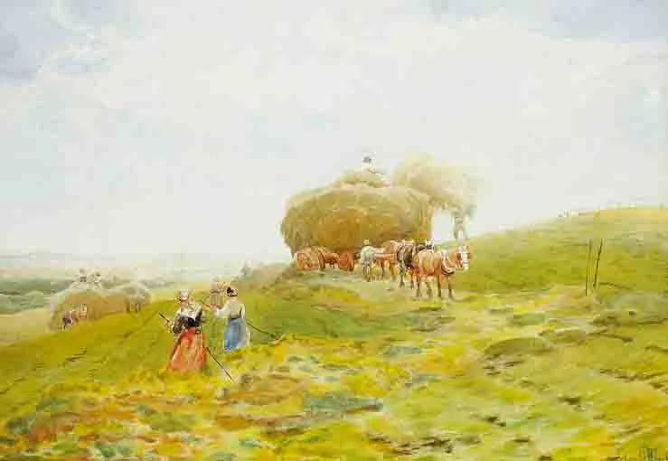 HAYMAKING by Claude Hayes, watercolour, offered Nov 2003