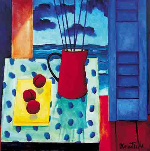 STILL LIFE BEFORE A WINDOW by Graham Knuttel, oil on canvas, sold Nov 2003
