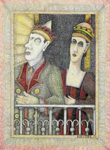 KING AND QUEEN by Graham Knuttel, crayon on paper, offered Nov 2003