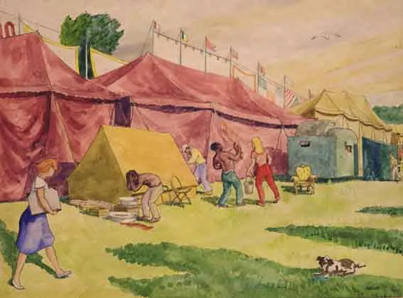 THE CIRCUS by Harry Kernoff, watercolour over pencil, sold Feb 2002