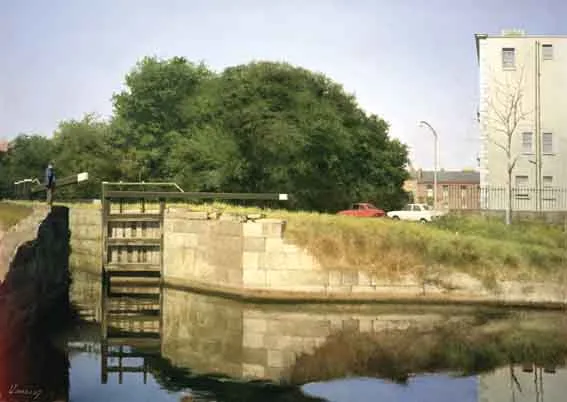 CANAL, DUBLIN by Patrick Hennessy, oil on canvas, offered Feb 2002