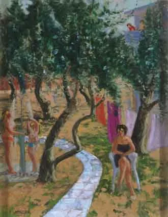 KONDOKALI, CORFU by Patrick Leonard, oil on board, offered Feb 2002