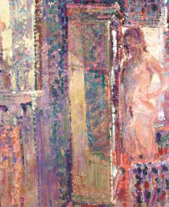 BEDSIT STUDY - EVENING by Arthur K. Maderson, oil on wooden panel, sold Feb 2002