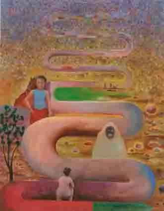 SURREALIST COMPOSITION by Stephen McKenna, oil on canvas, sold Feb 2002