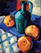 Colin Davidson, STILL LIFE WITH GREEN CARAFE AND ORANGES