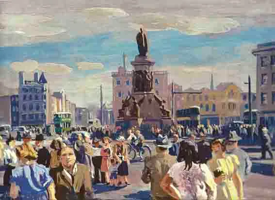 O'CONNELL STREET, DUBLIN by Stephen Bone, oil on board, sold Nov 2001