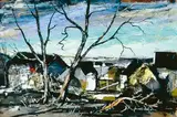 Kenneth Webb, BLACK ROOFED COTTAGES IN A WINTER LANDSCAPE