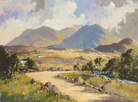 George K. Gillespie, IN THE MOURNES NEAR GLASDRUMMOND AND GLEN RIVER, oil on board
