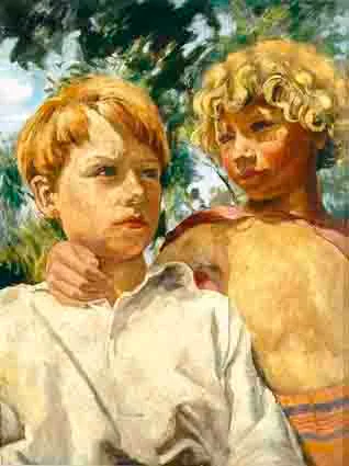 TWO CHILDREN by Nöel Adeney, oil on canvas, sold Nov 2001