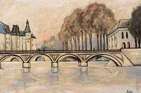 Markey Robinson, BRIDGE OVER RIVER, FRANCE, oil on canvas