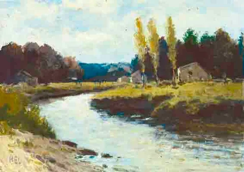 Harry Emerson Lewis, RIVER SCENE, ANJOU, oil on board