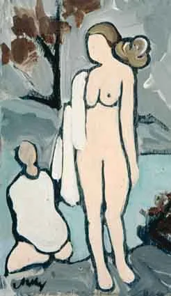 THE BATHERS by Markey Robinson, oil on board, sold Oct 2001