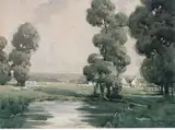 Frank McKelvey, SUMMER LANDSCAPE WITH SHEEP GRAZING