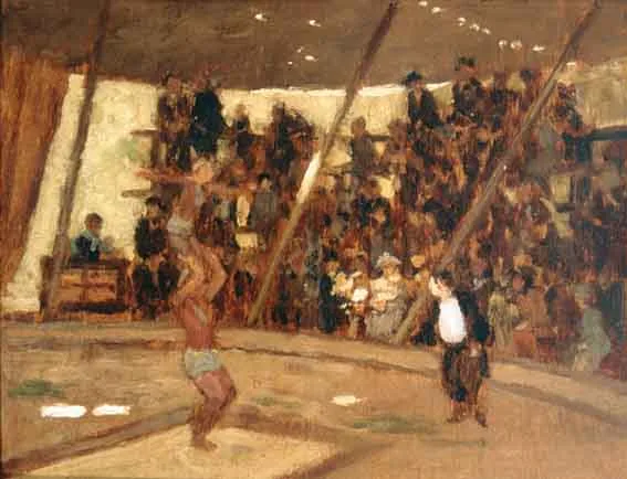 Edwin A. Morrow, THE VILLAGE CIRCUS, oil on panel