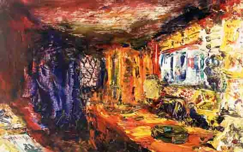 Jack Butler Yeats, SWEETS, TOBACCO, BLOOD AND THUNDER, oil on panel