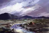George K. Gillespie, WEST OF IRELAND LANDSCAPE WITH FIGURES BY A RIVER