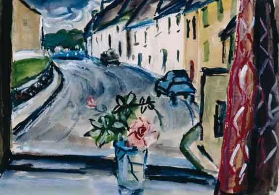 Moila Powell, VIEW FROM THE WINDOW OF NORAH McGUINNESS'S STUDIO, RATHMULLAN, COUNTY DONEGAL, gouache on paper