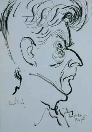SAM BECKETT by Ronald Searle, felt tip pen on tinted paper, sold Oct 2001