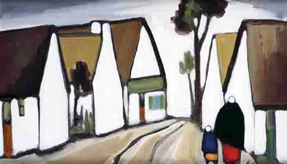 THE SHEBEEN by Markey Robinson, oil on board, sold Oct 2001