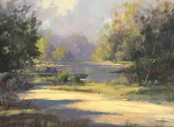 RIVER SCENE by George K. Gillespie, oil on canvas, offered Oct 2001